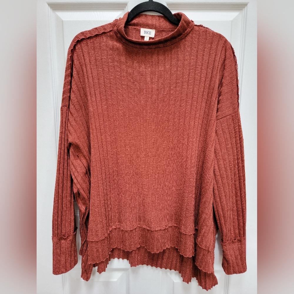 BKE Ribbed Dolman High/Low Hem Top In Henna Color Size Large - Picture 2 of 4